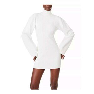 NWT $1250 New *HERVE LEGAR Mix Ribbed Mini Dress Cream White Long Sleeve XS RARE